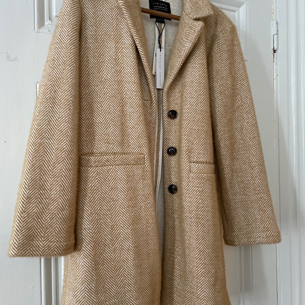 NEW Sanctuary x Anthropologie coat, size XS, brown and white striped, soft